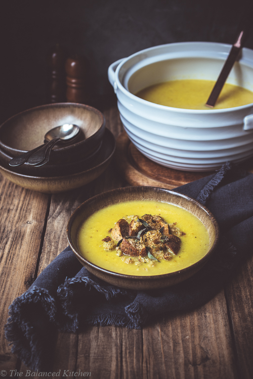 Celeriac & Apple Soup with Garlic and Sage Croutons