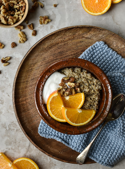 Quinoa Porridge with Yoghurt, Walnuts & Orange
