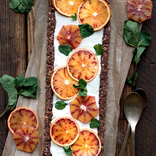 vegan chocolate orange tart cream blood oranges recipe