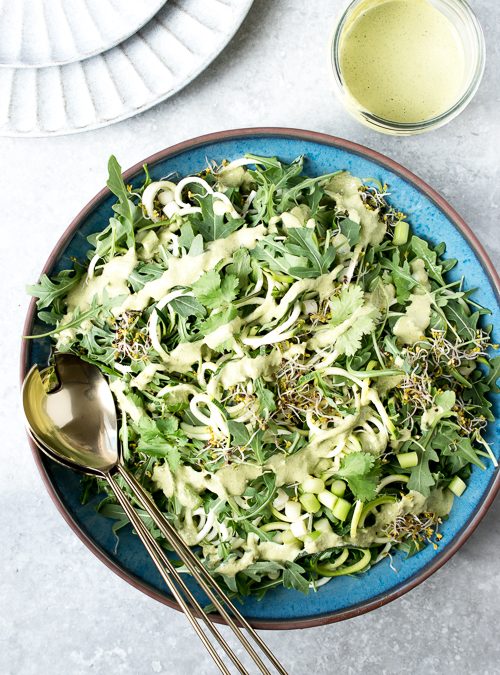 Spiralised Courgette & Rocket Salad with Super Green Dressing
