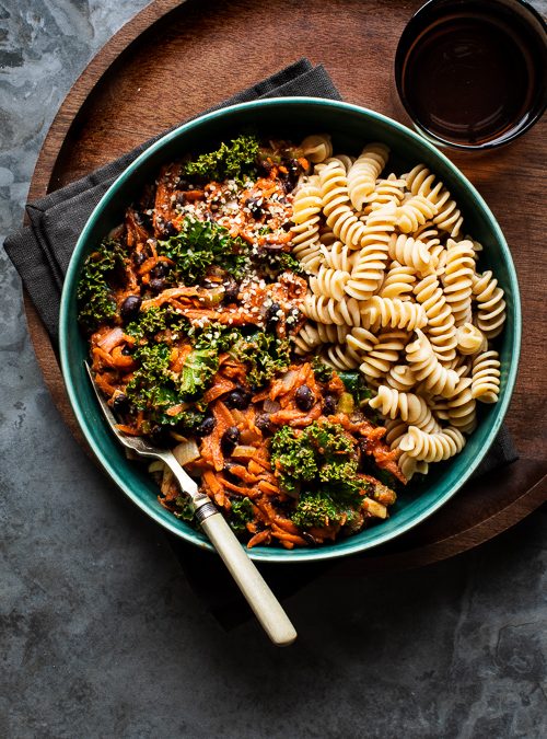 Garam Masala Carrot, Kale & Black Beans with Pasta