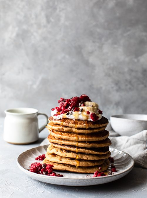 Choc & Rasp Pancakes! 1 bowl 4 ingredients – vegan