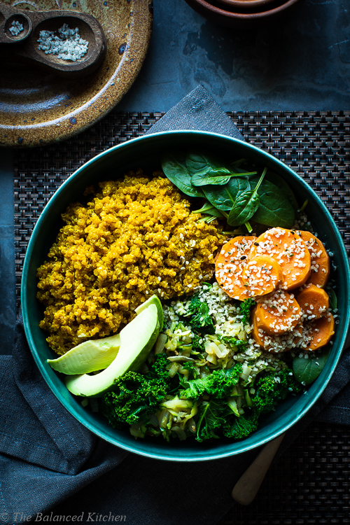 Curried Quinoa with Fenugreek, Courgette & Kale Stir Fry