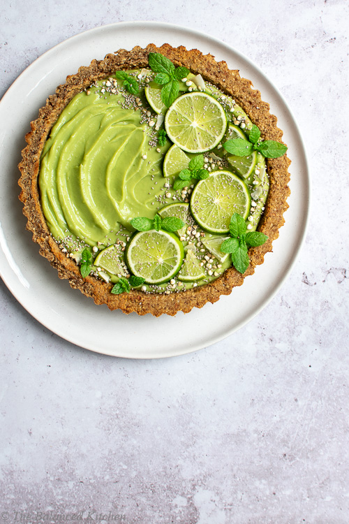 Vegan Key Lime Pie with a crunchy, sweet nut base