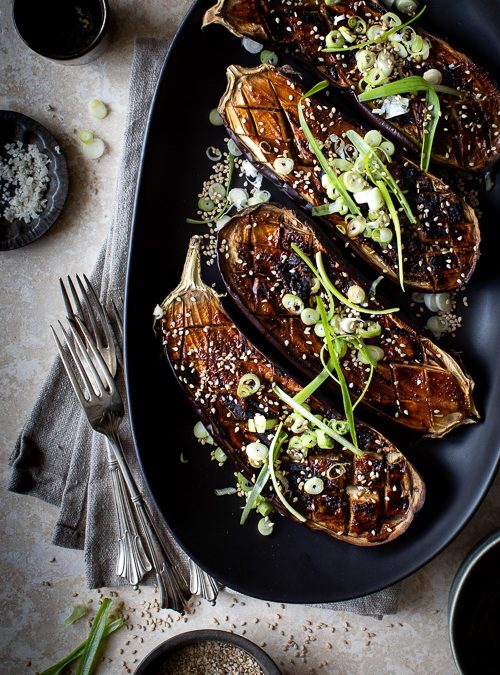 Miso Glazed Aubergine with Spring Onions & Toasted Sesame