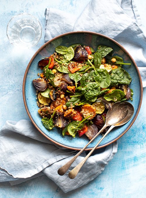 Roasted Vegetables Summer Salad with Quinoa & Chickpeas